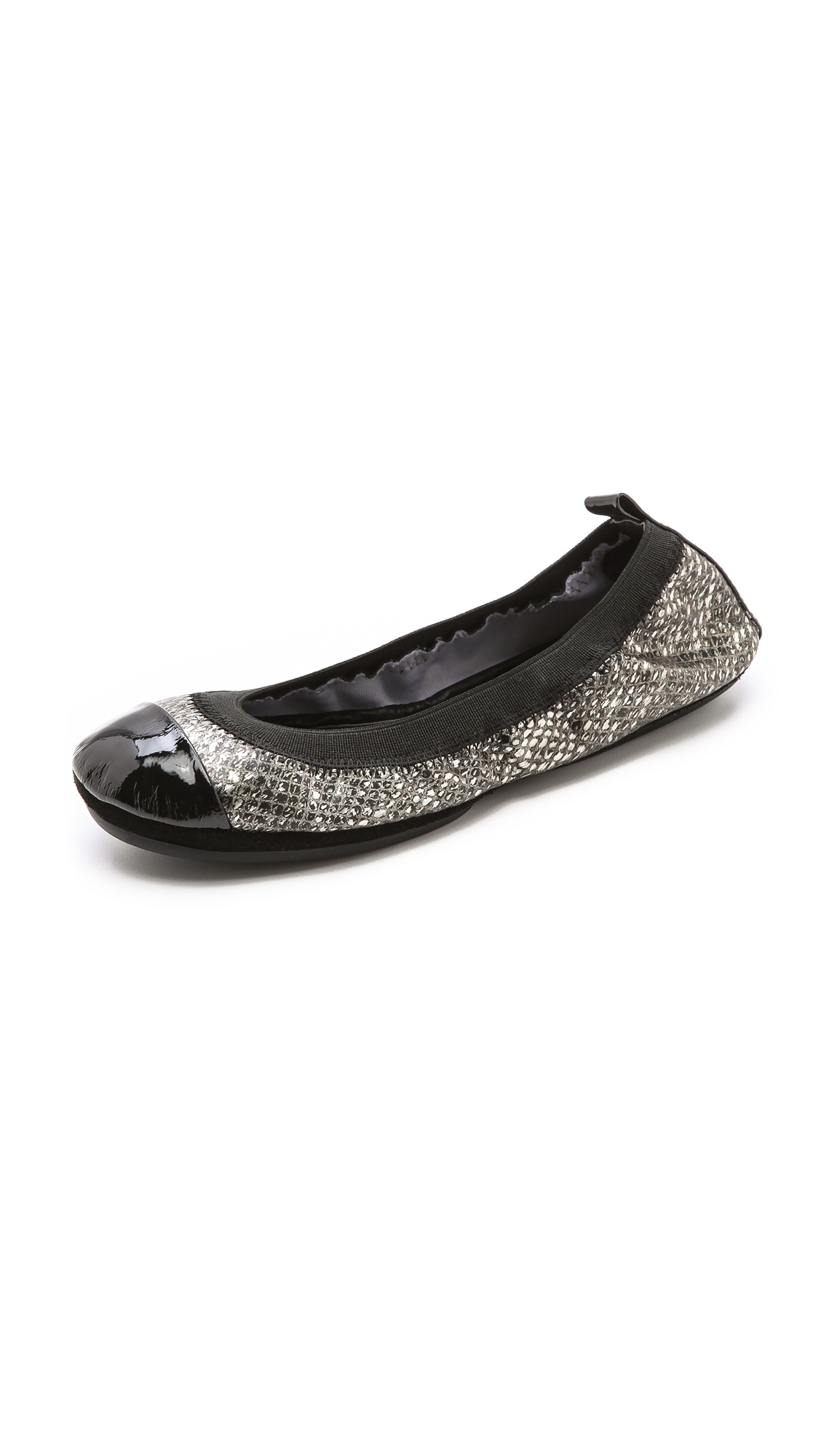 Yosi samra Classic Fold-Up Metallic Snake-Effect Leather Ballet Flats ...