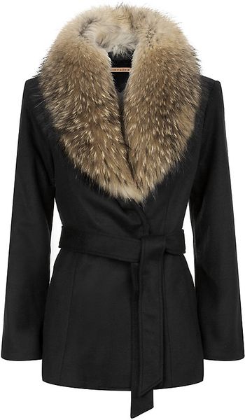 Alice + Olivia Evana Fur Collar Coat in Black | Lyst