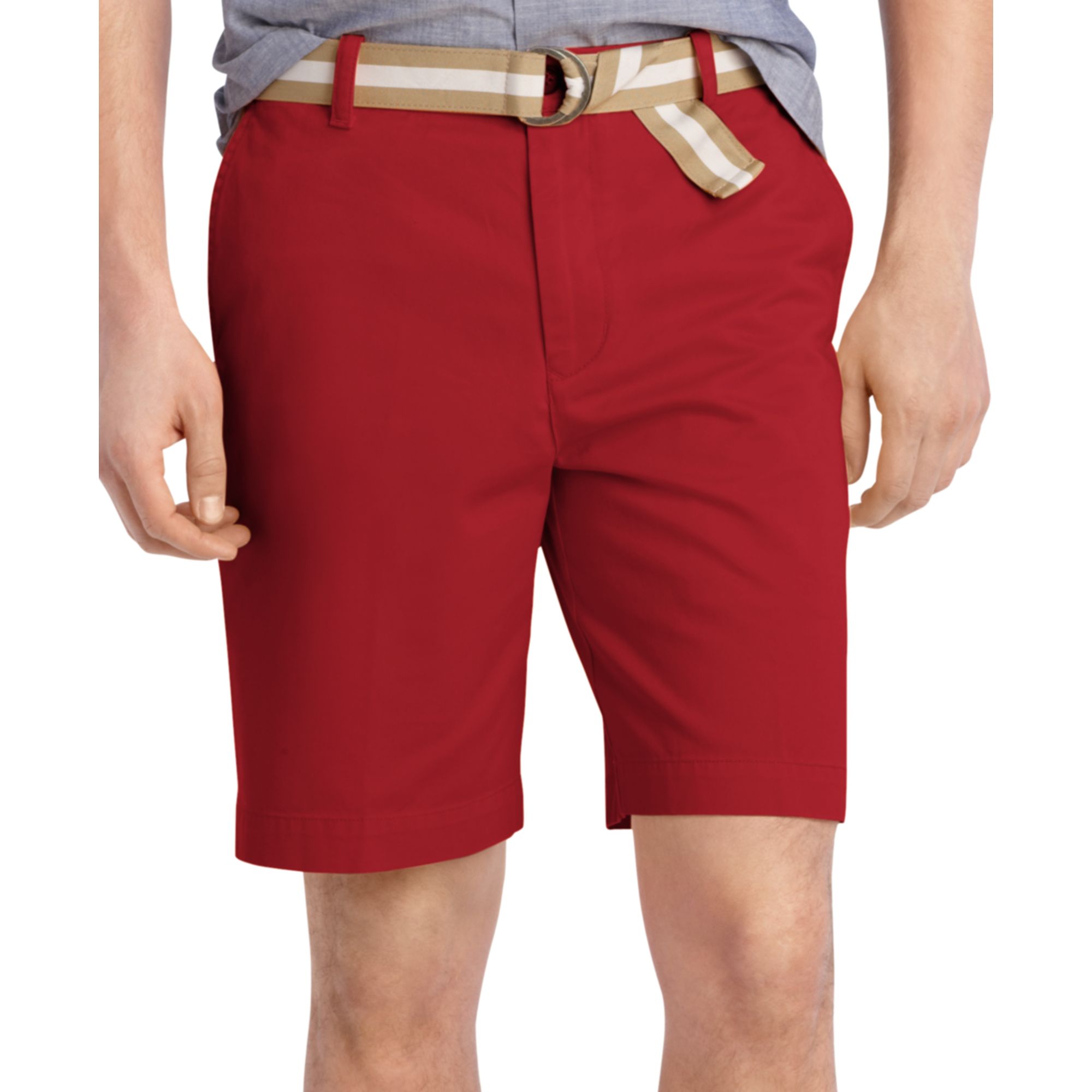 Izod Shorts Essential Belted Flat Front Shorts in Red for Men (Rio Red ...