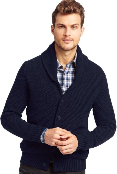 Kenneth Cole Long Sleeve Shawl Collar Cardigan Sweater in Blue for Men ...