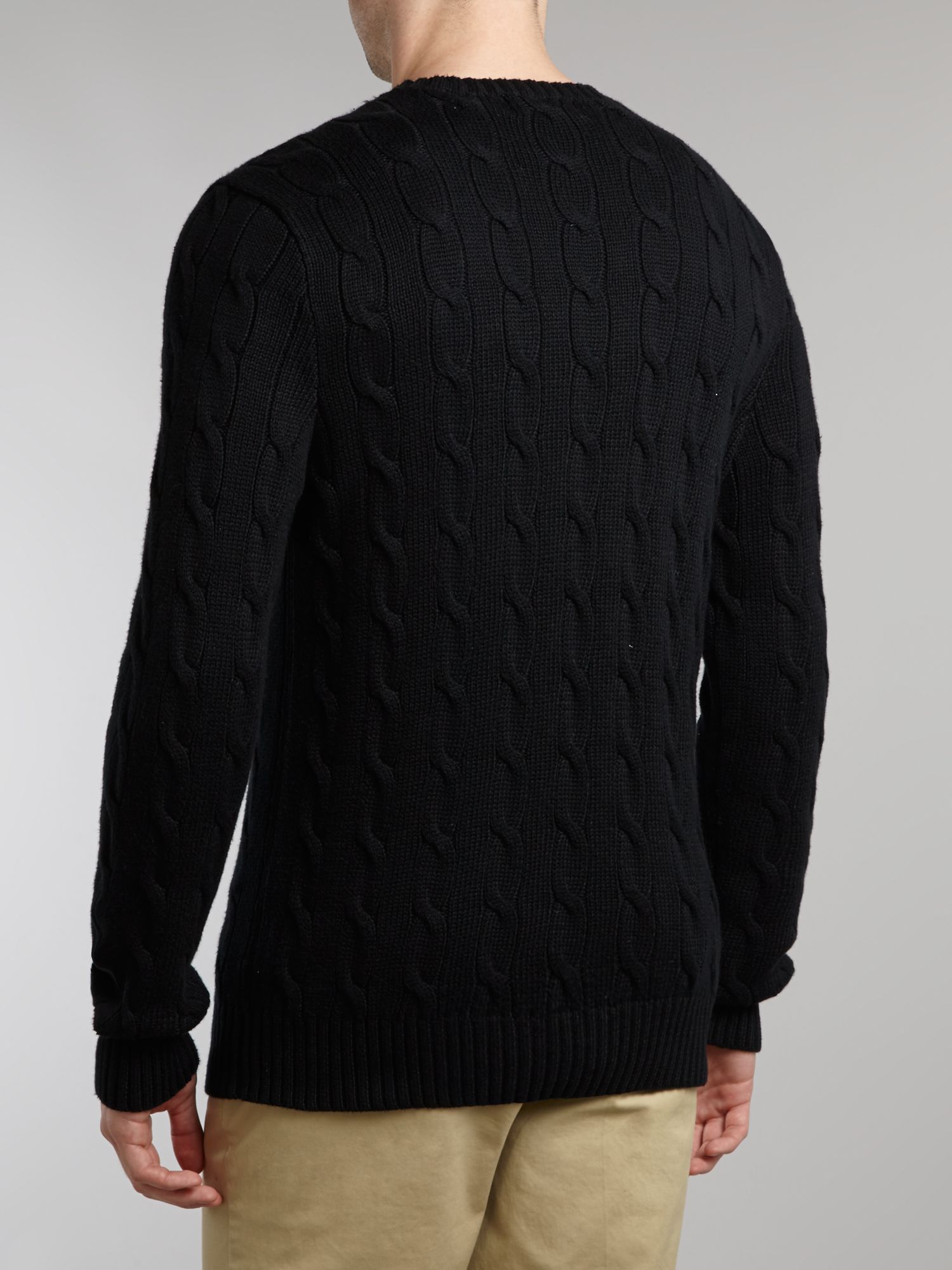 Polo ralph lauren Classic Cable Knit Crew Neck Jumper in Black for Men ...