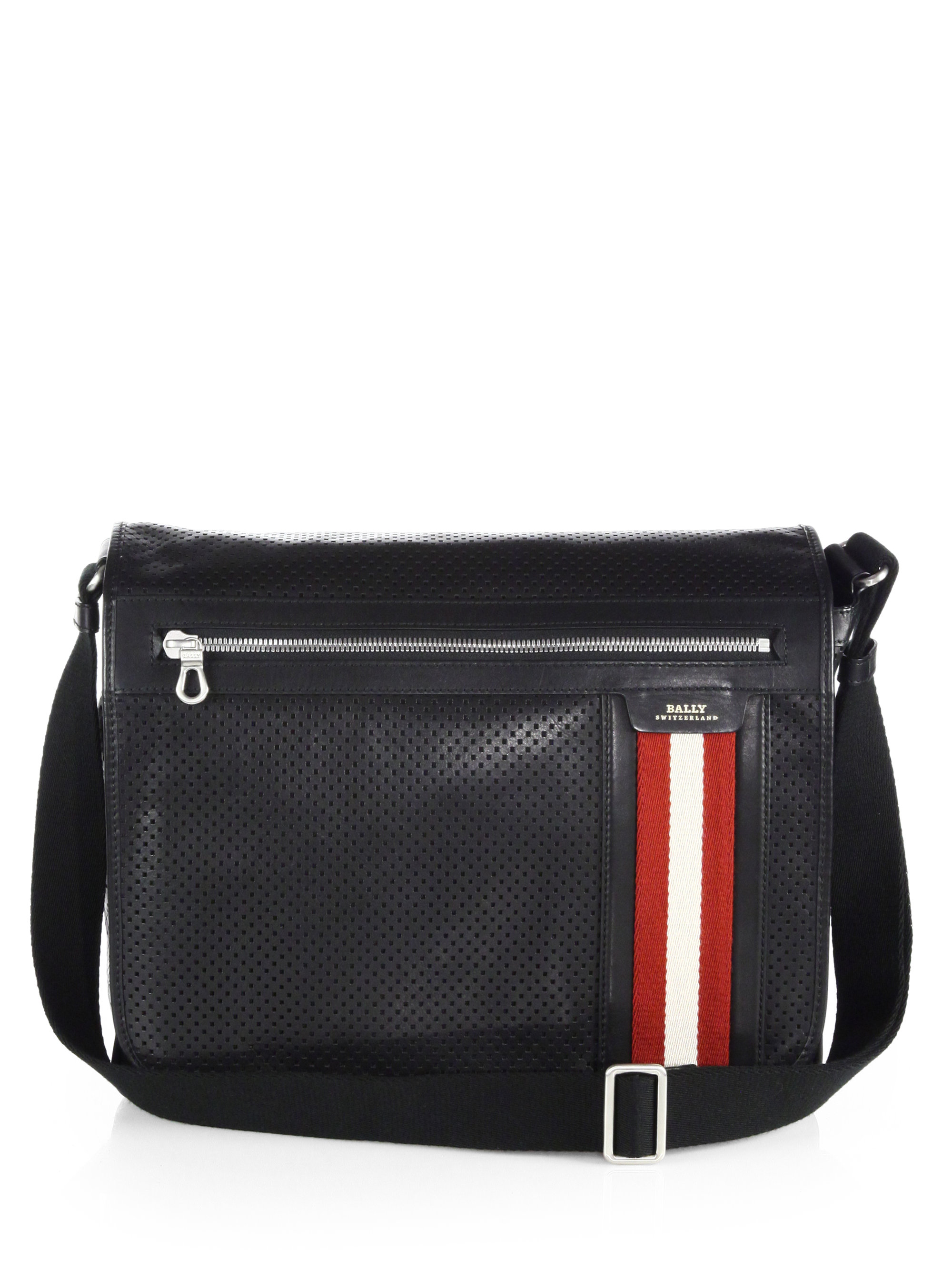 Lyst - Bally Perforated Leather Messenger in Black for Men