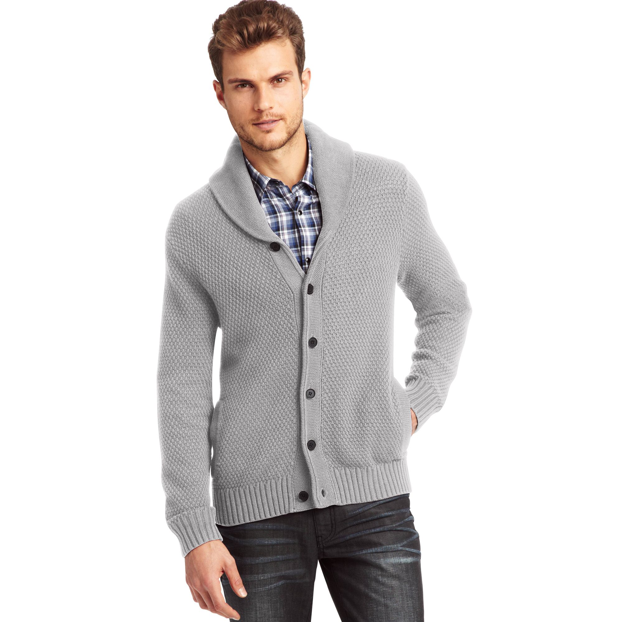 Lyst - Kenneth Cole Long Sleeve Shawl Collar Cardigan Sweater in Gray ...