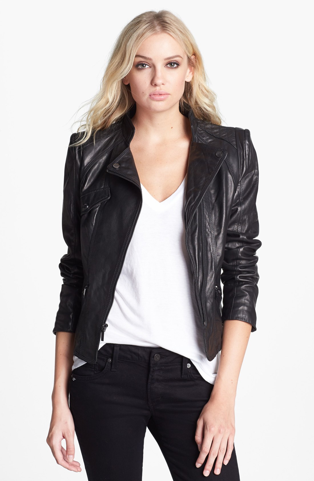 Laundry By Shelli Segal Leather Moto Jacket in Black | Lyst