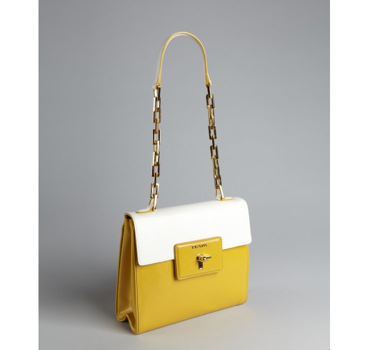 prada clutch bags - Prada Golden rod and White Crosshatched Leather Chain Strap Turn ...