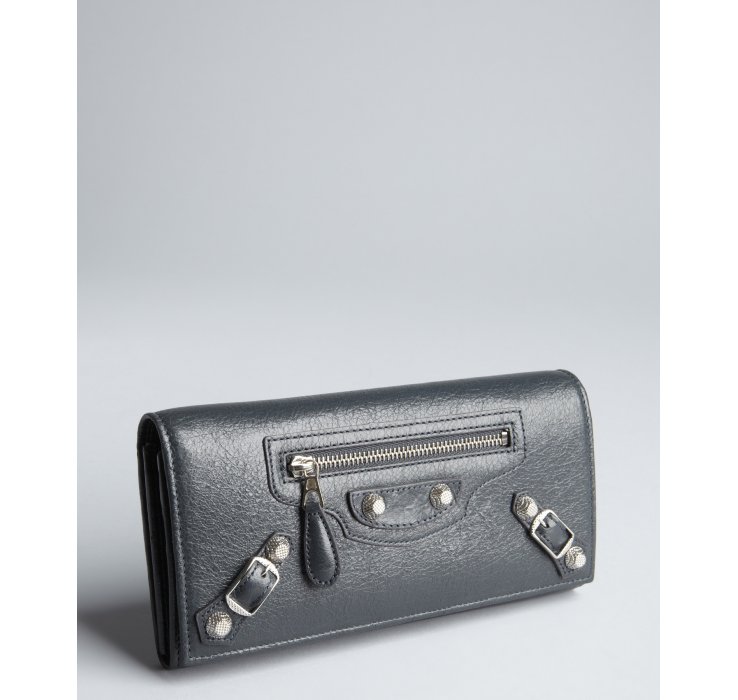 Lyst - Balenciaga Dark Grey Pebbled Leather Snap Continental Wallet in Gray