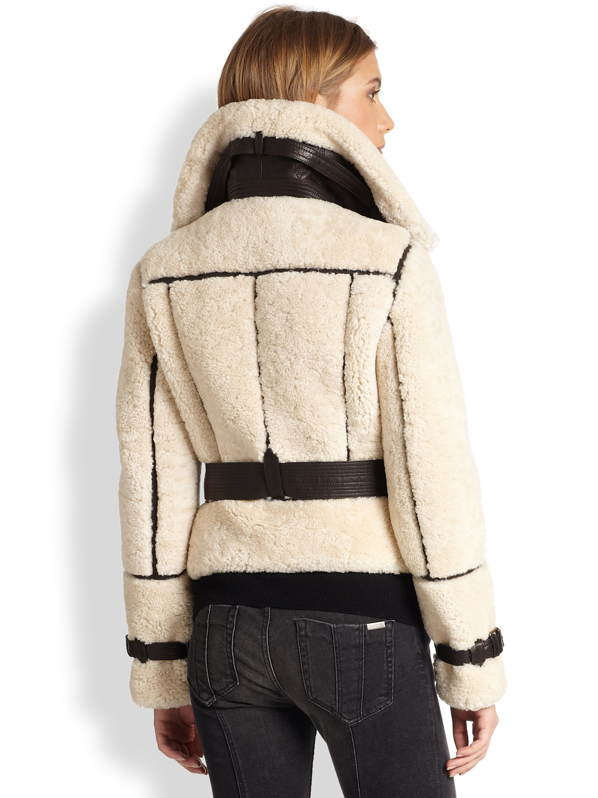 Burberry brit Leathertrim Shearling Jacket in Natural | Lyst