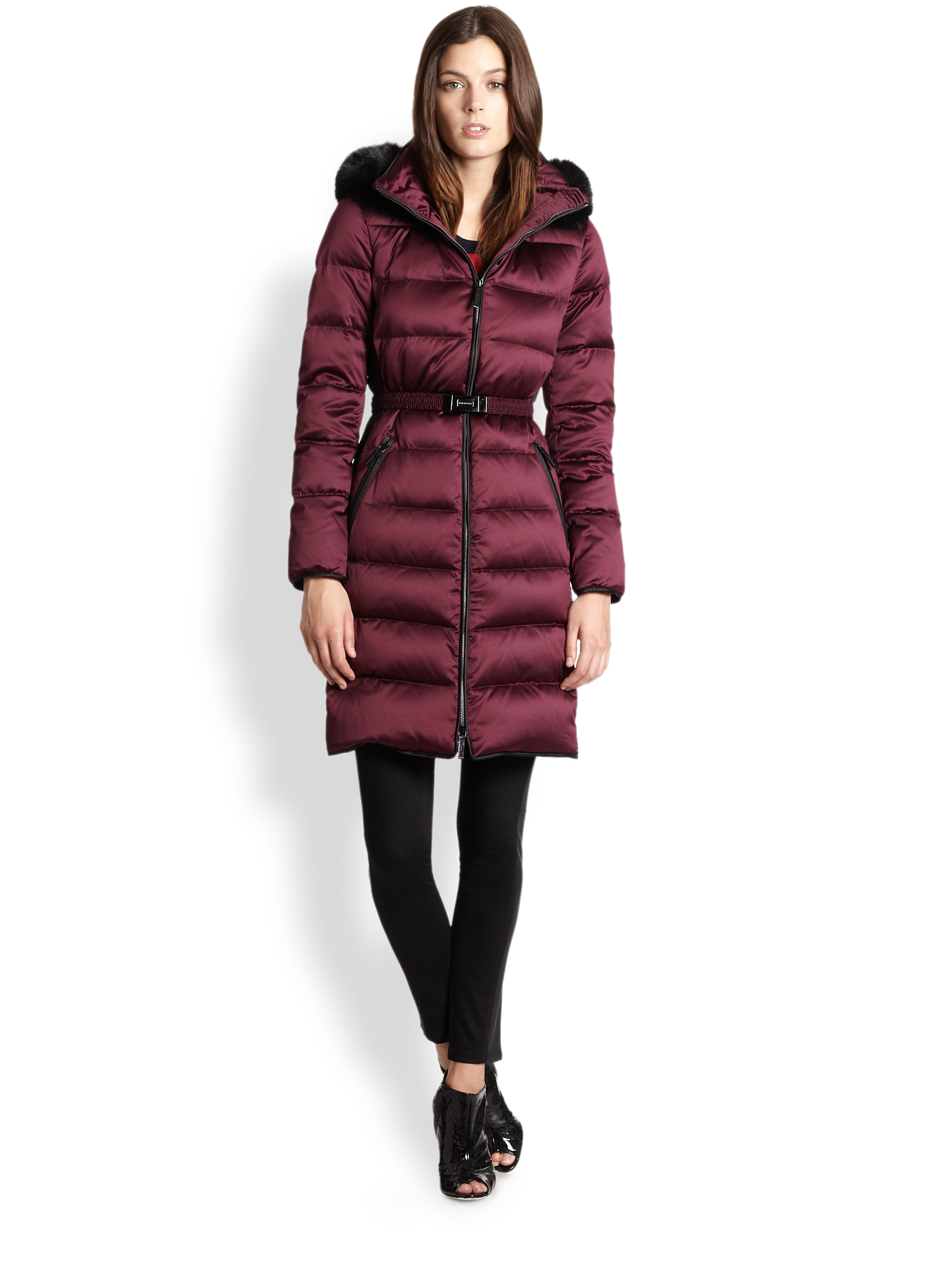 Burberry Furtrimmed Puffer Coat in Purple - Lyst