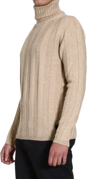 Fendi Sweater Turtleneck Large Ribbed Wool in Beige for Men | Lyst