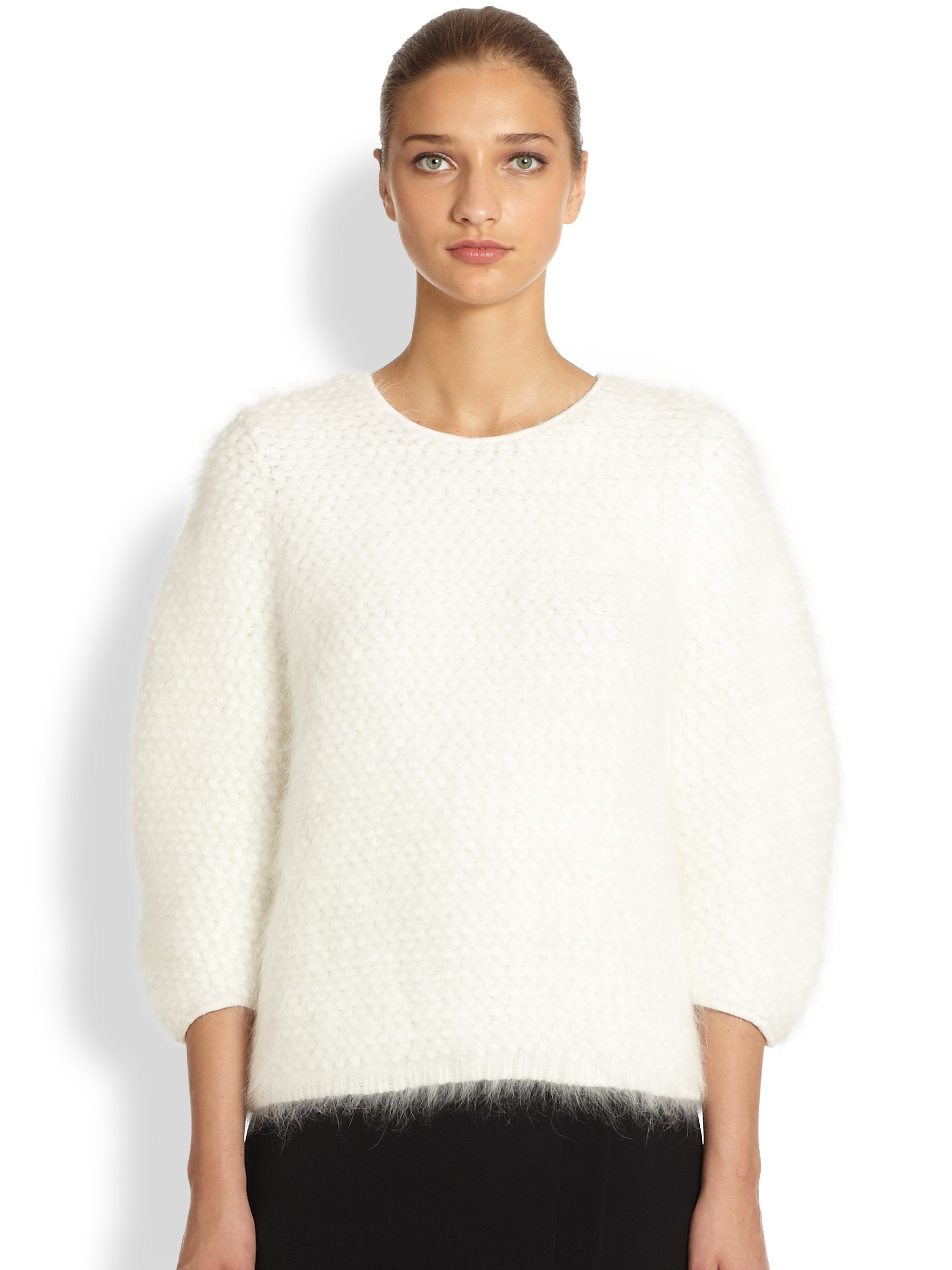 Lyst - Fendi Angora Roundsleeve Sweater in White