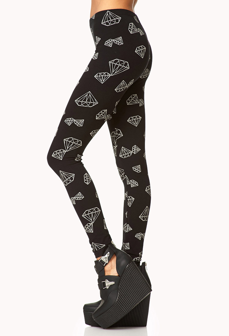 Forever 21 Basic Diamond Print Leggings in Black Lyst