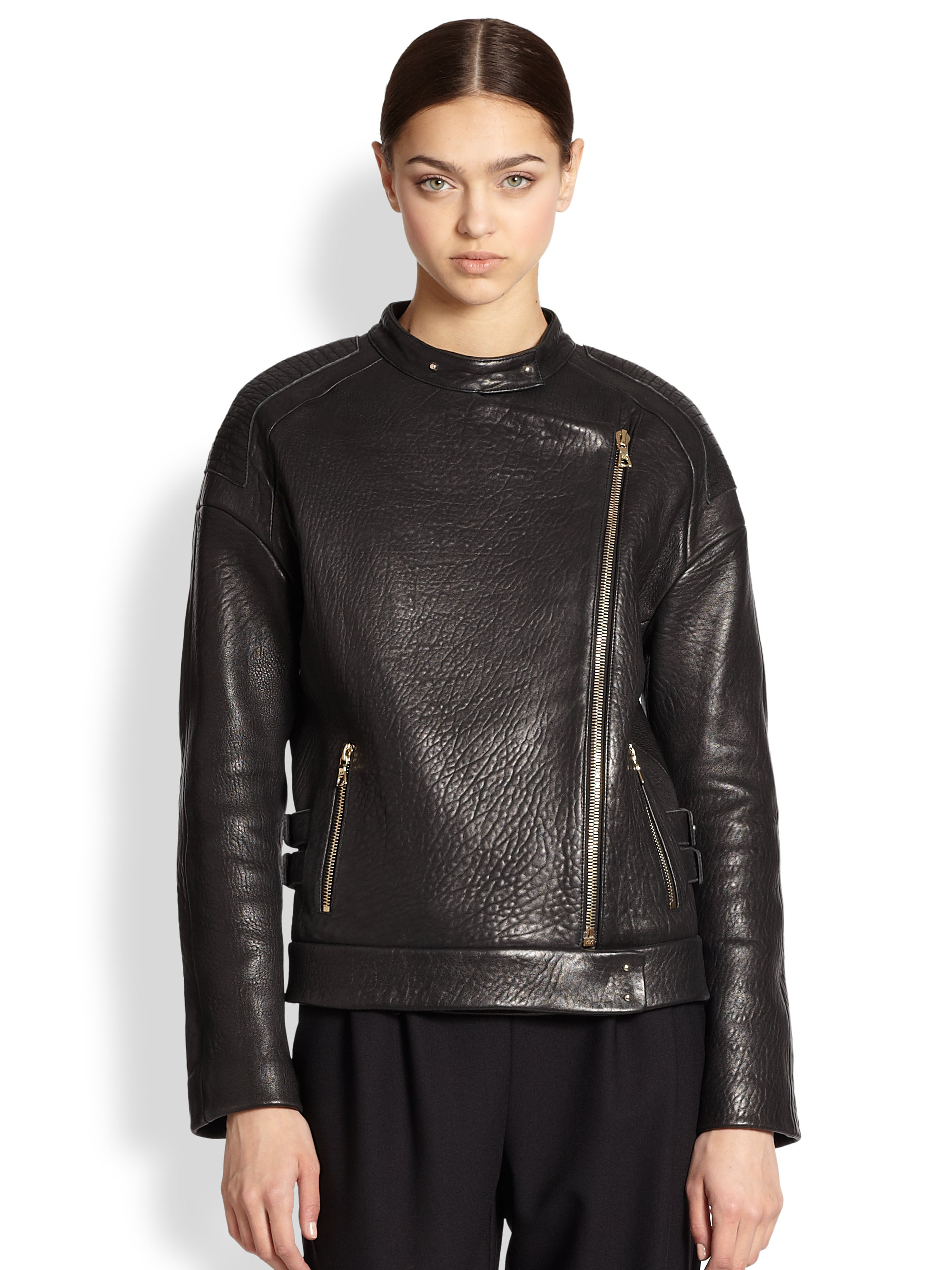 Lyst - J Brand Dorothy Pebbled Leather Jacket in Black