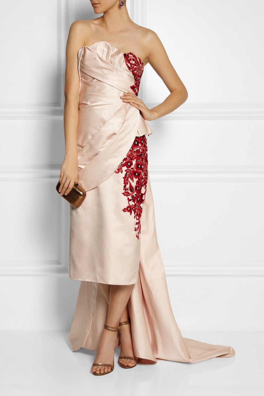 Lyst - Marchesa Embroidered Duchesse-Silk Satin Gown in Pink