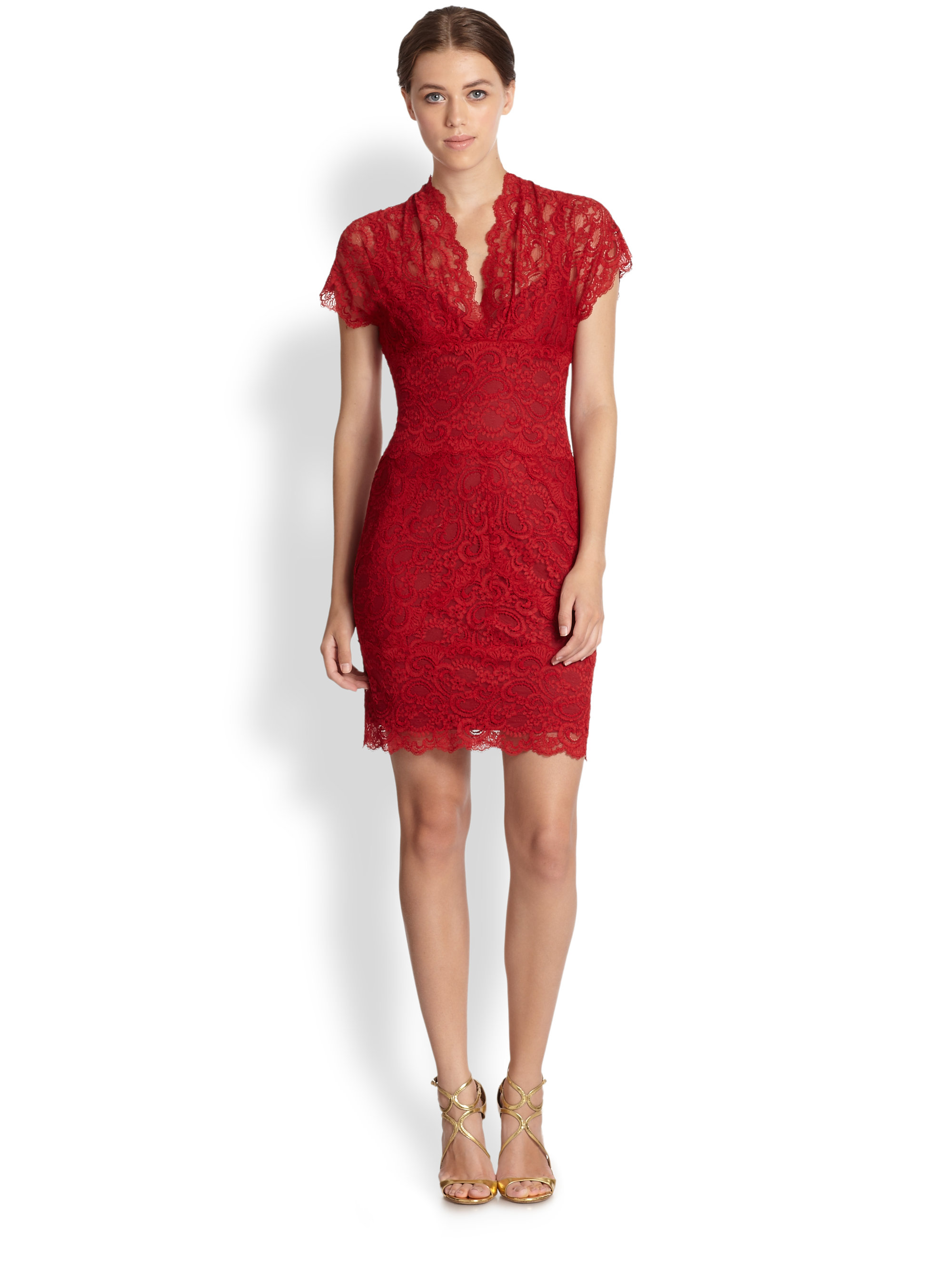 Lyst Nicole Miller Stretch Lace Dress In Red Gallery