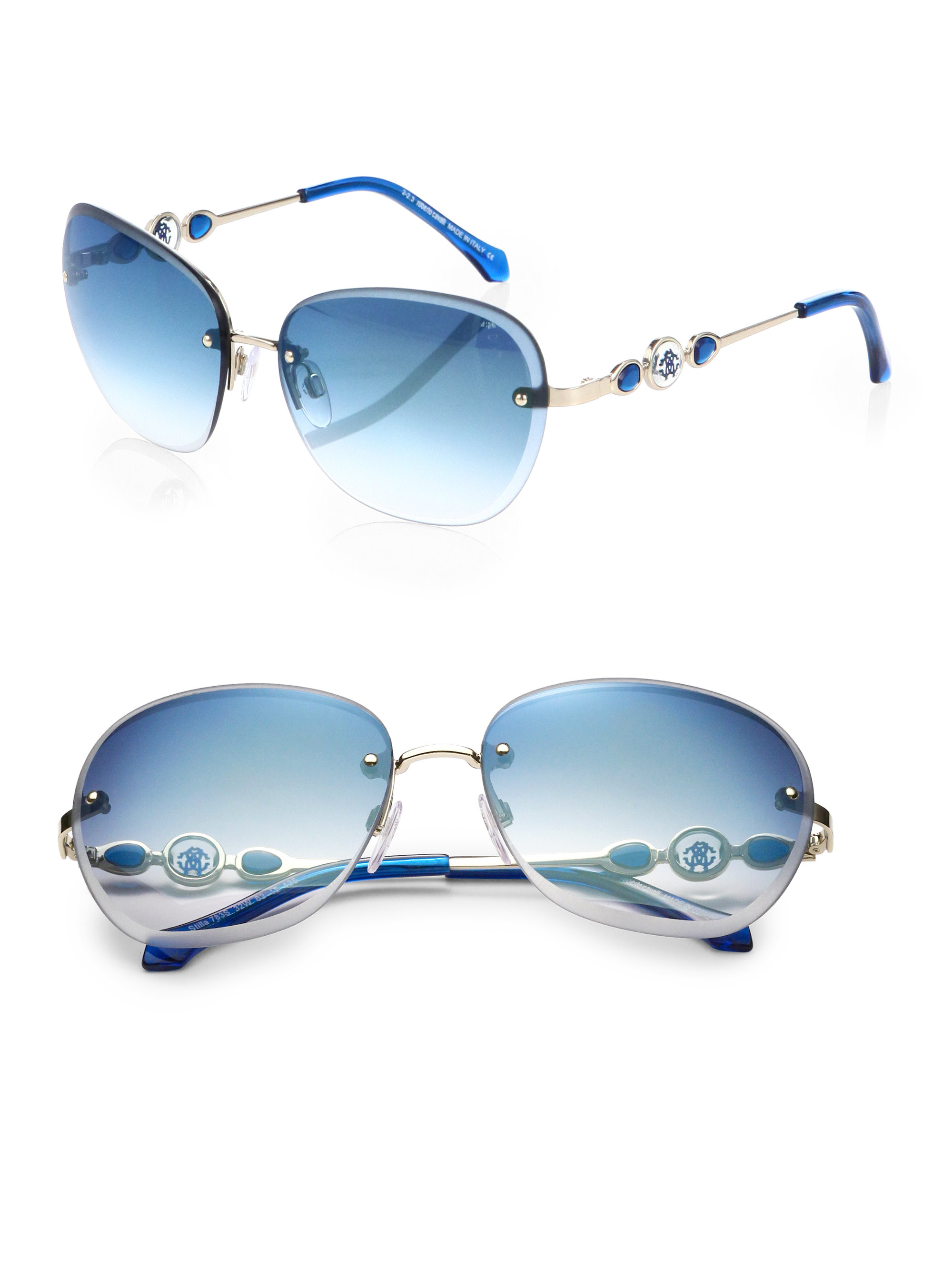 Roberto cavalli Rimless Round Sunglasses in Blue | Lyst