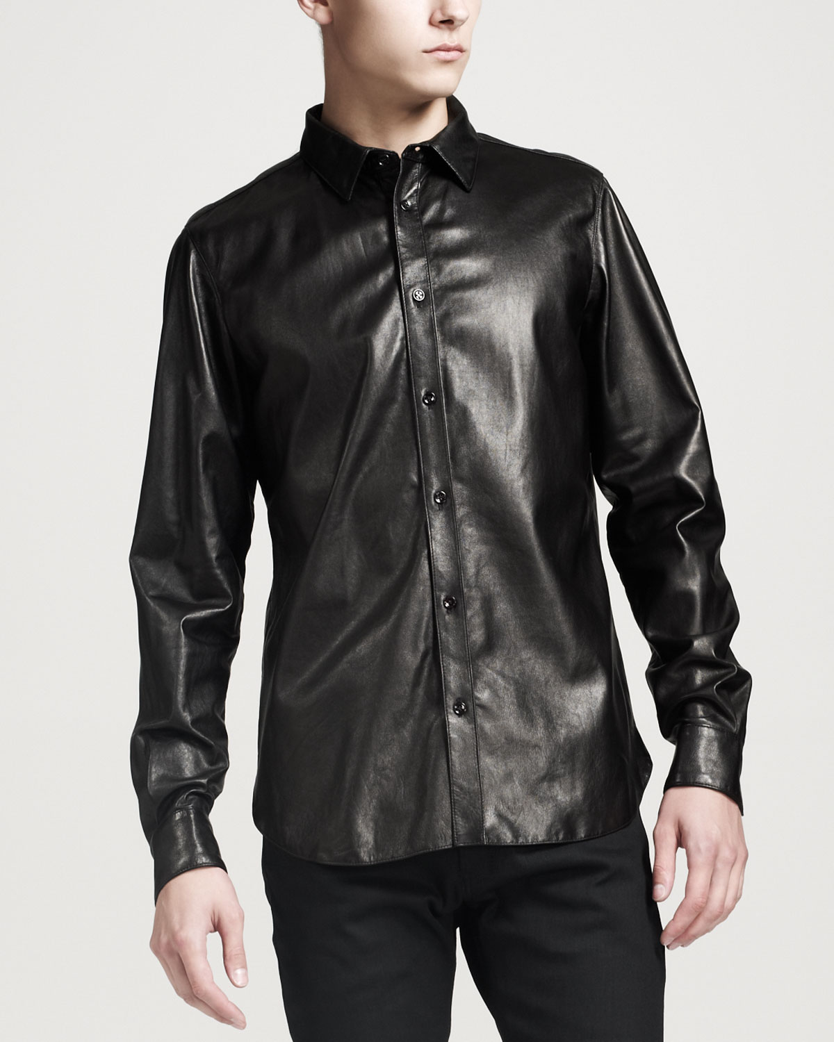 Lyst - Saint laurent Leather Buttondown Shirt Black in Black for Men