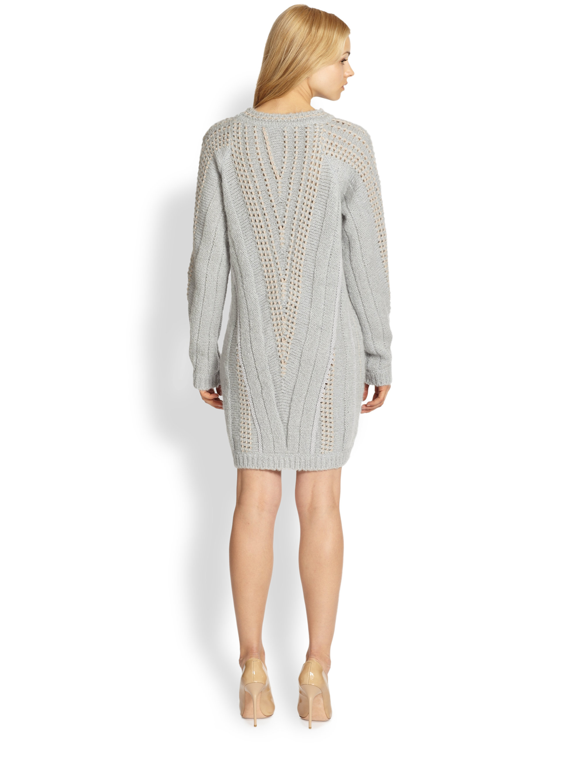 Lyst See By Chloé Contrast Stitched V Ribbed Sweater Dress in Gray