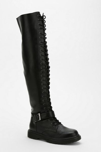 Urban Outfitters Deena Ozzy Laceup Combat Overtheknee Boot in Black | Lyst