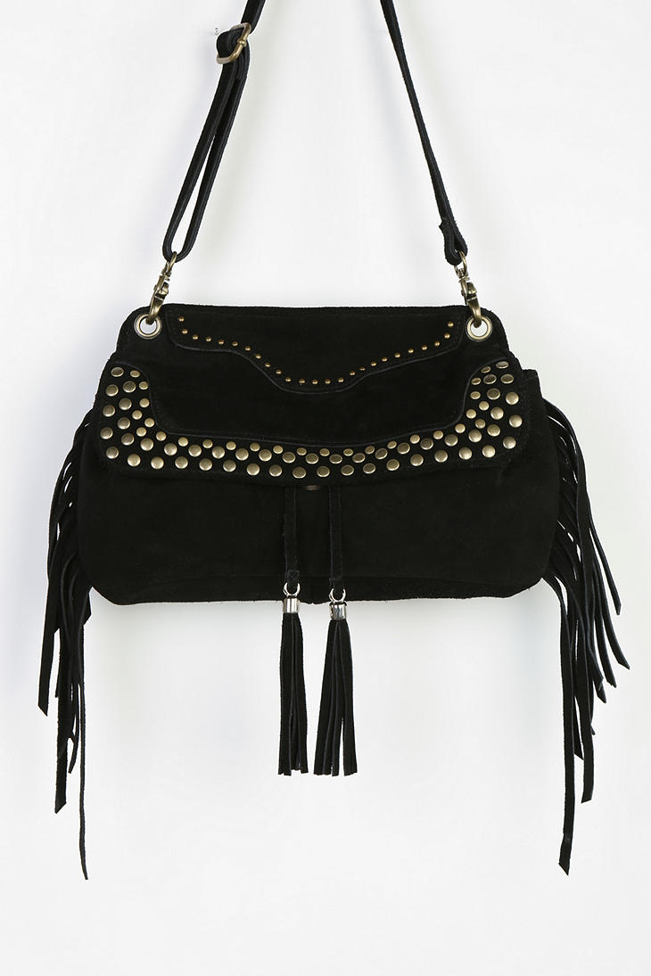 Urban outfitters Ecote Studded Suede Fringe Crossbody Bag in Black | Lyst