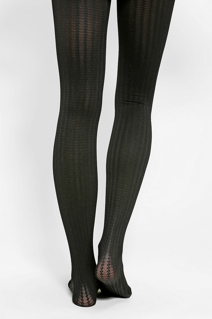 Urban outfitters Opaque Cable Tights in Black | Lyst
