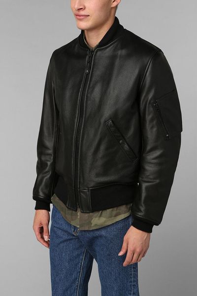 Urban Outfitters Schott Ma1 Bomber Leather Jacket in Black for Men | Lyst