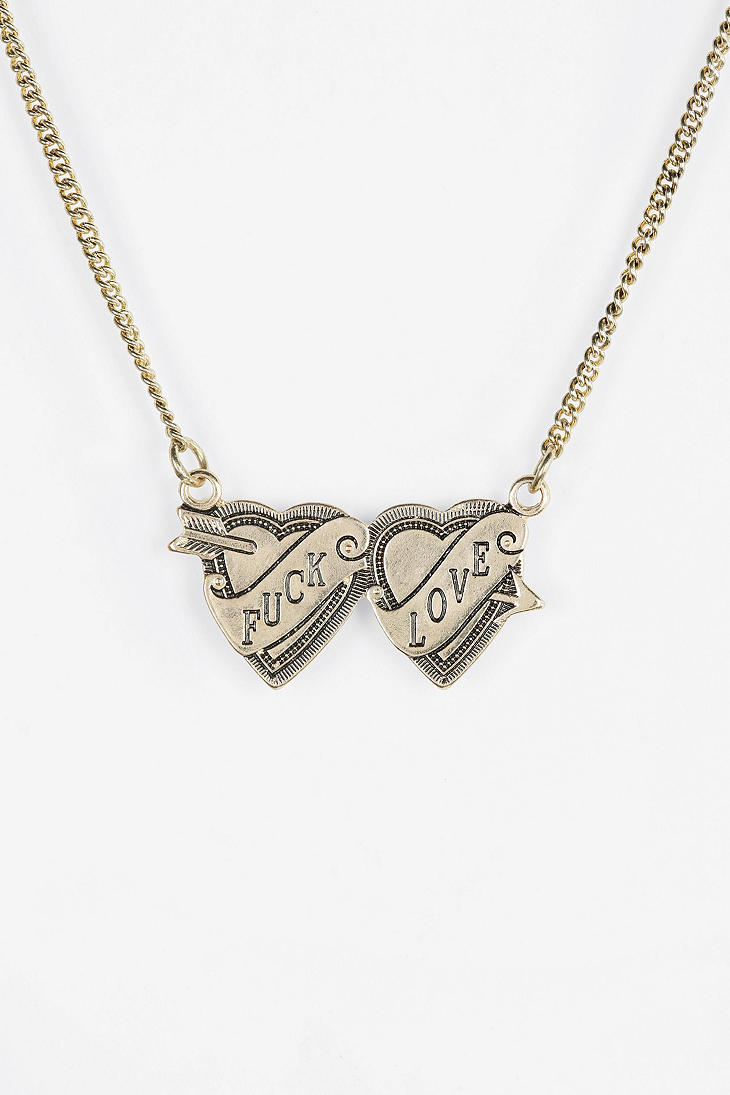 Urban Outfitters Two Hearts Engraved Necklace in Gold | Lyst