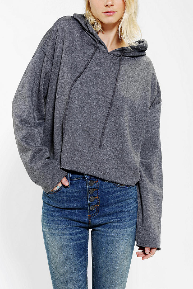 Lyst Urban Outfitters Bdg Cutoff Cropped Hoodie Sweatshirt In Gray 