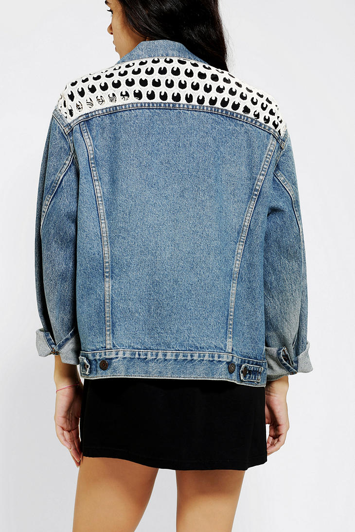 Lyst Urban Outfitters Urban Renewal Crochet Back Denim Jacket in Blue