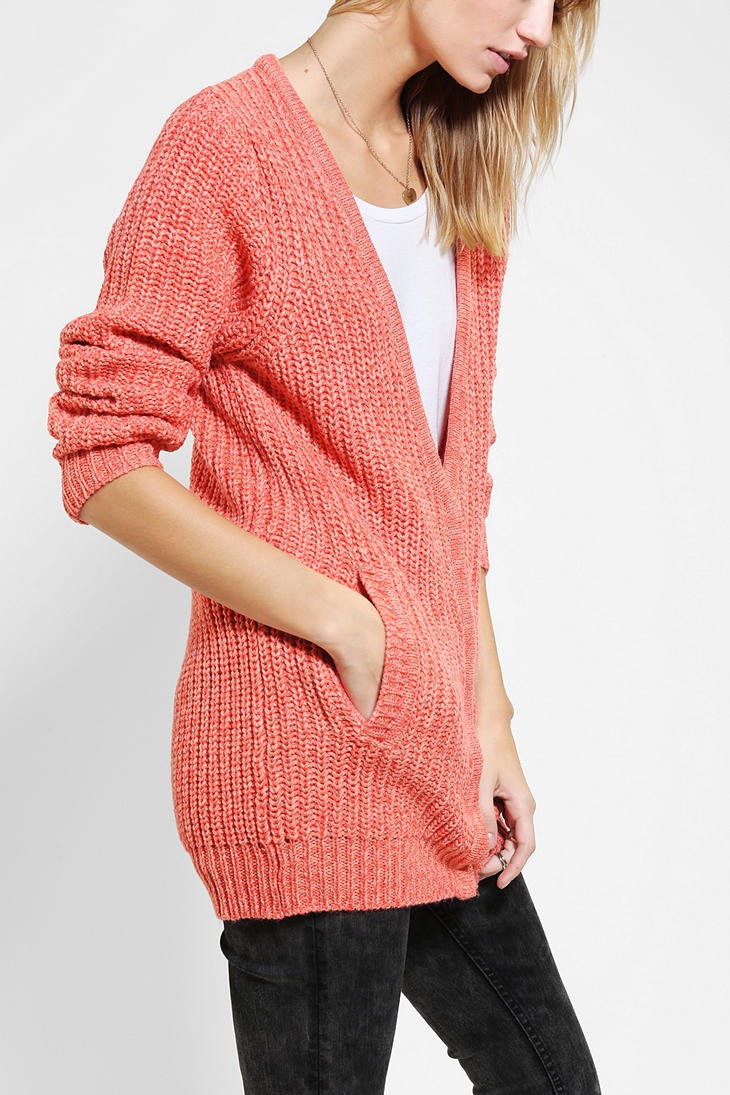 Lyst Urban Outfitters Sparkle Fade Boyfriend Snap Front Cardigan in Pink