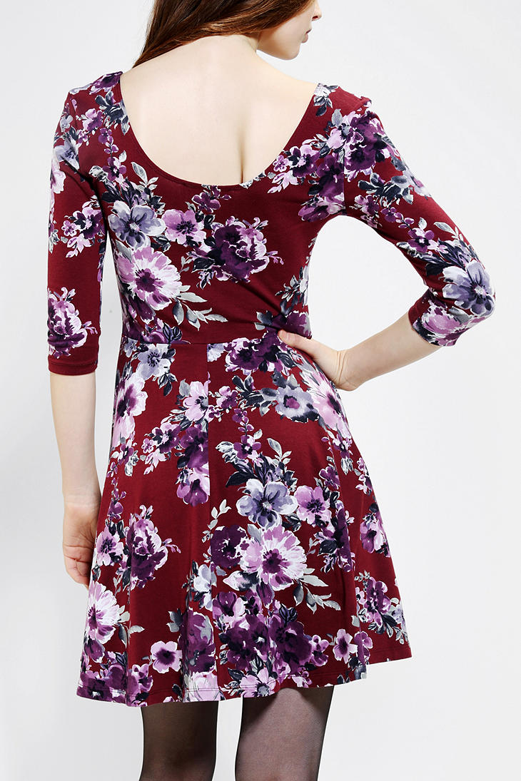 Lyst Urban Outfitters Sparkle Fade 3/4 sleeve Knit Skater Dress in Red