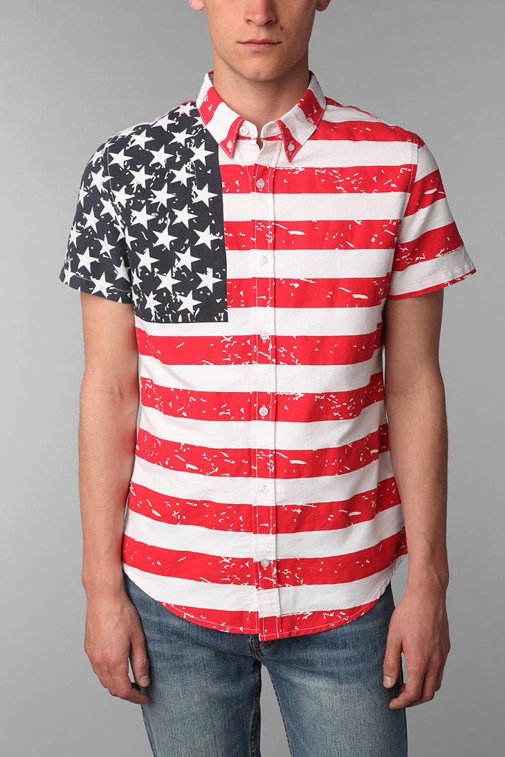 Lyst - Urban outfitters American Flag Short Sleeve Shirt in White for Men