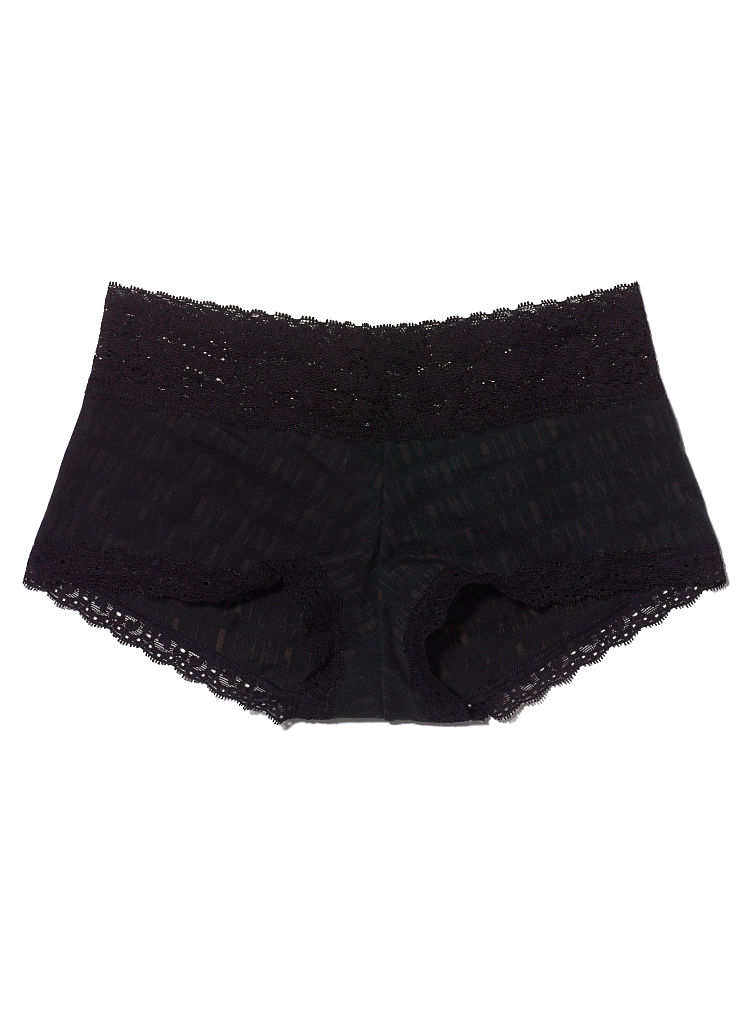 Victoria's Secret Lace Trim Boyshort Panty in Black (black logo) | Lyst