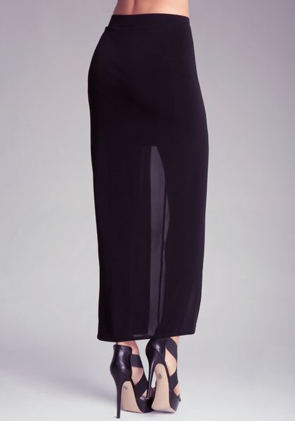 Bebe Maxi Open Front Skirt in Black | Lyst
