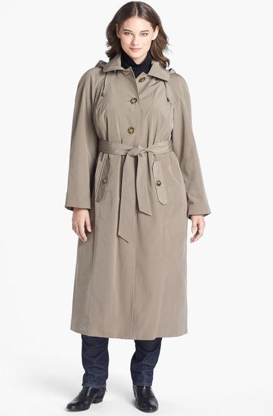 London Fog Long Trench Coat with Detachable Hood Liner in Khaki ...