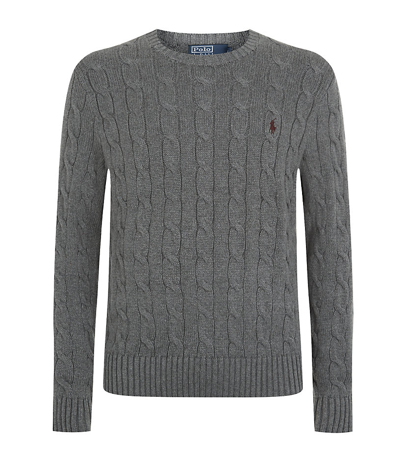 Polo Ralph Lauren Crew Neck Cable Knit Sweater in Gray for Men | Lyst