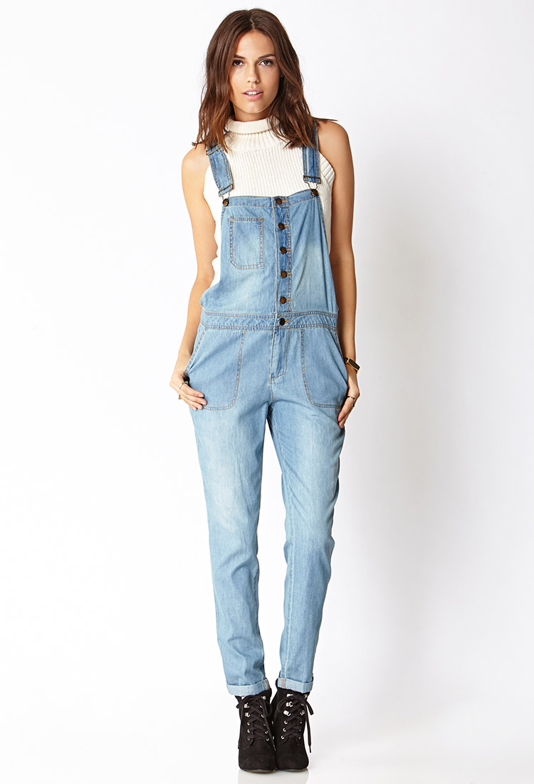 Lyst - Forever 21 Life in Progress Chambray Overalls in Blue