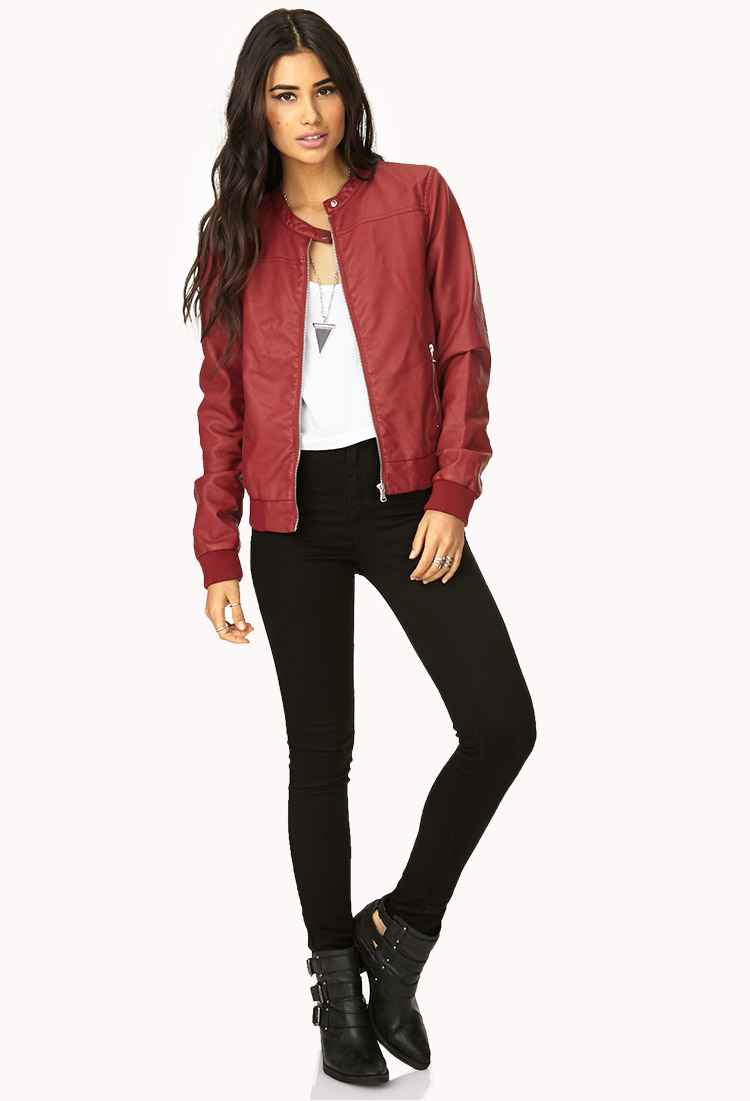 Lyst Forever 21 Casualchic Faux Leather Jacket In Red Gallery