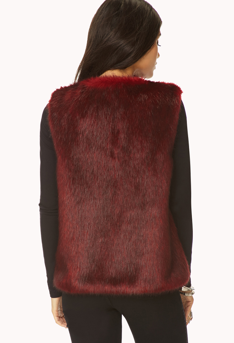 Lyst Forever 21 Edgy Faux Fur Vest in Red