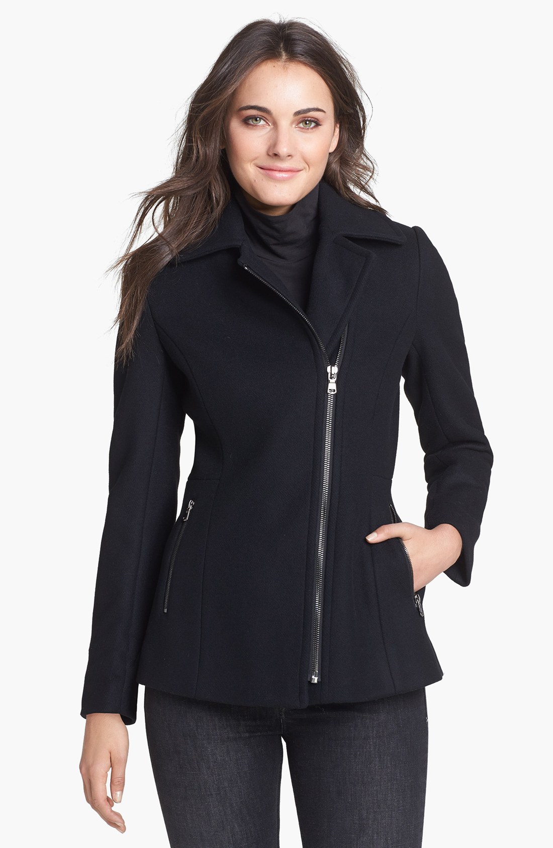 Kristen Blake Asymmetrical Wool Blend Coat in Black | Lyst