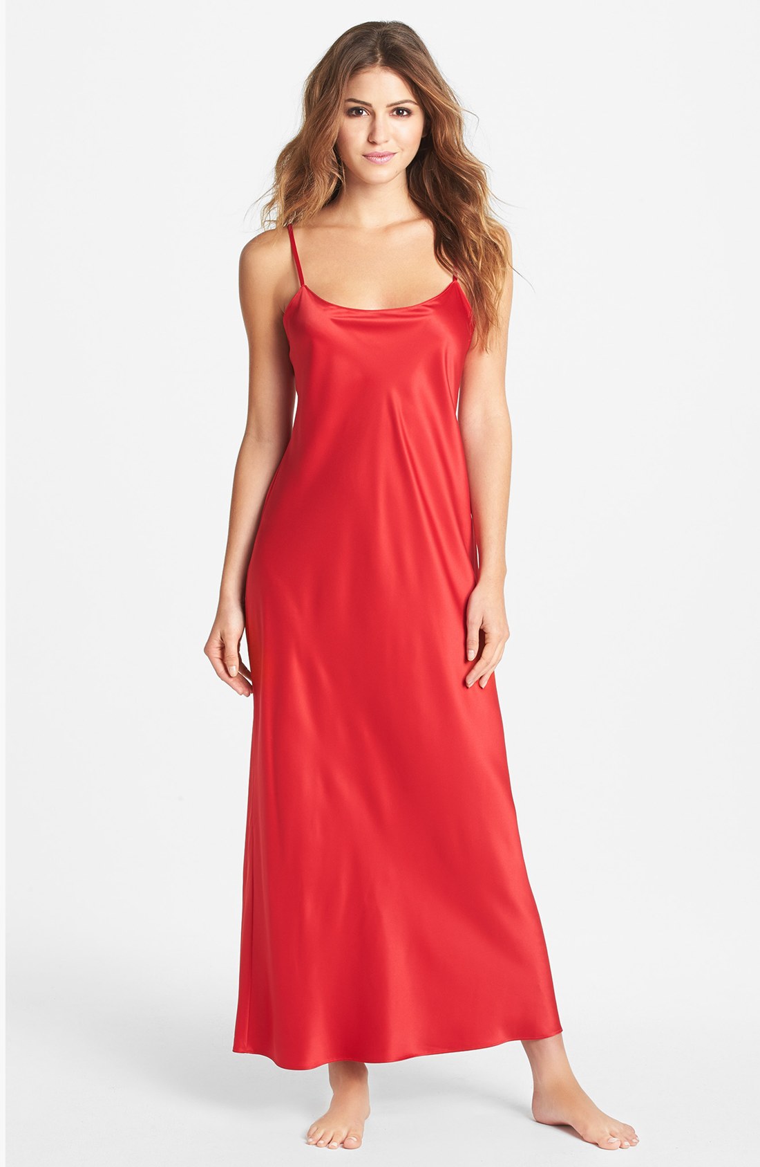 Natori Long Charmeuse Nightgown in Red (Regent Red) | Lyst