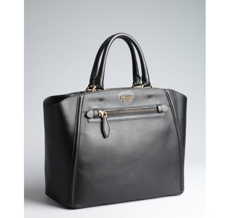 Prada Black Leather Logo Top Handle Bag in Black | Lyst  