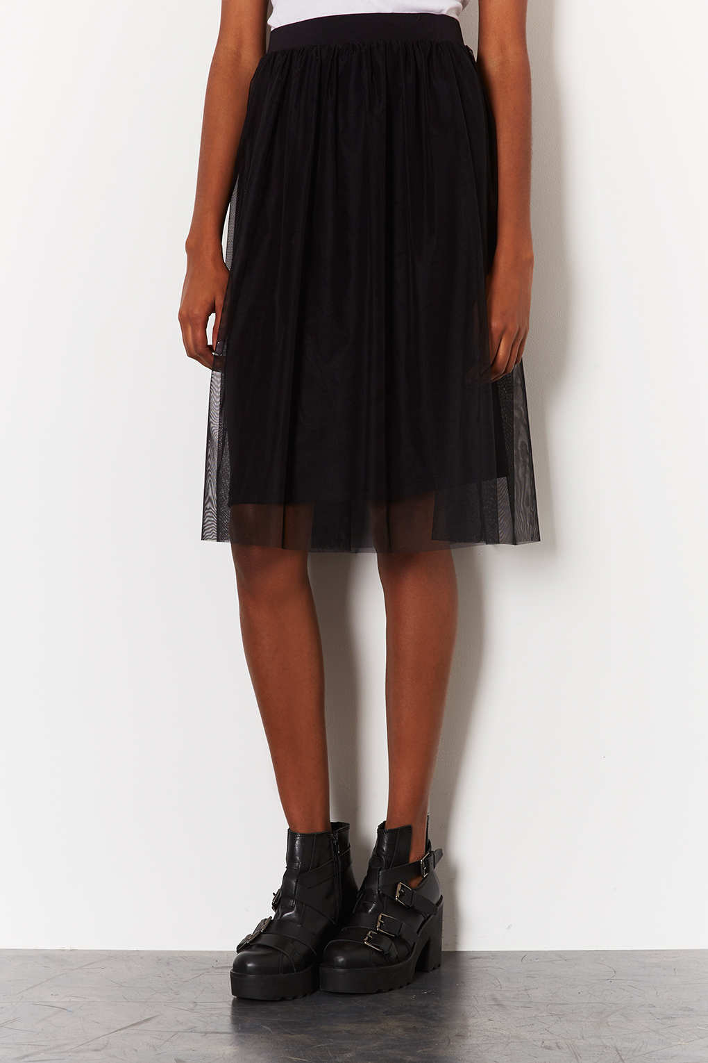 Lyst - Topshop Black Midi Tulle Skirt in Black
