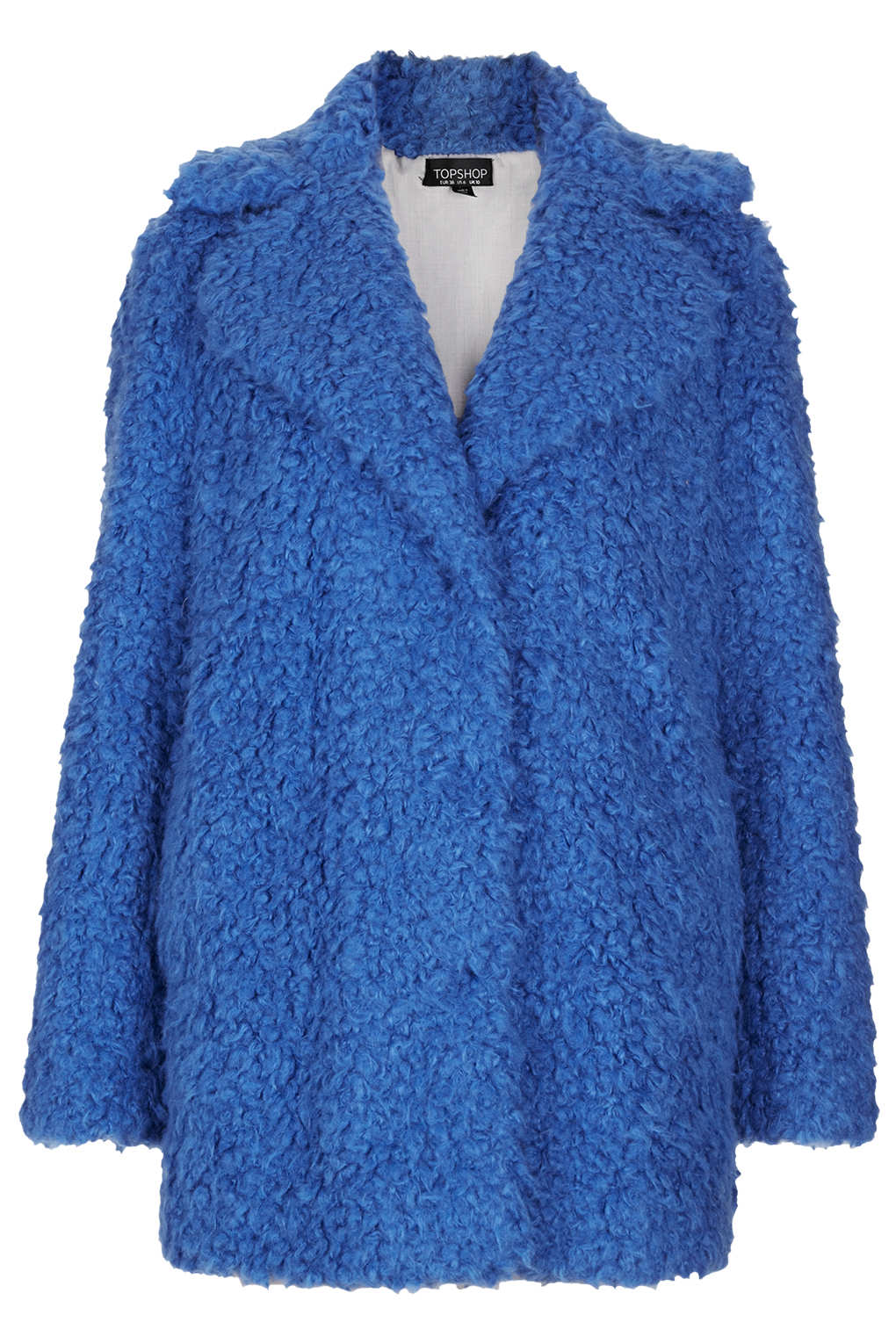 Topshop Teddy Fur Pea Coat in Blue | Lyst