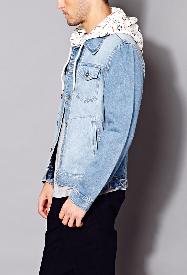 Lyst Forever 21 Fresh Hooded Denim Jacket In Blue For Men 