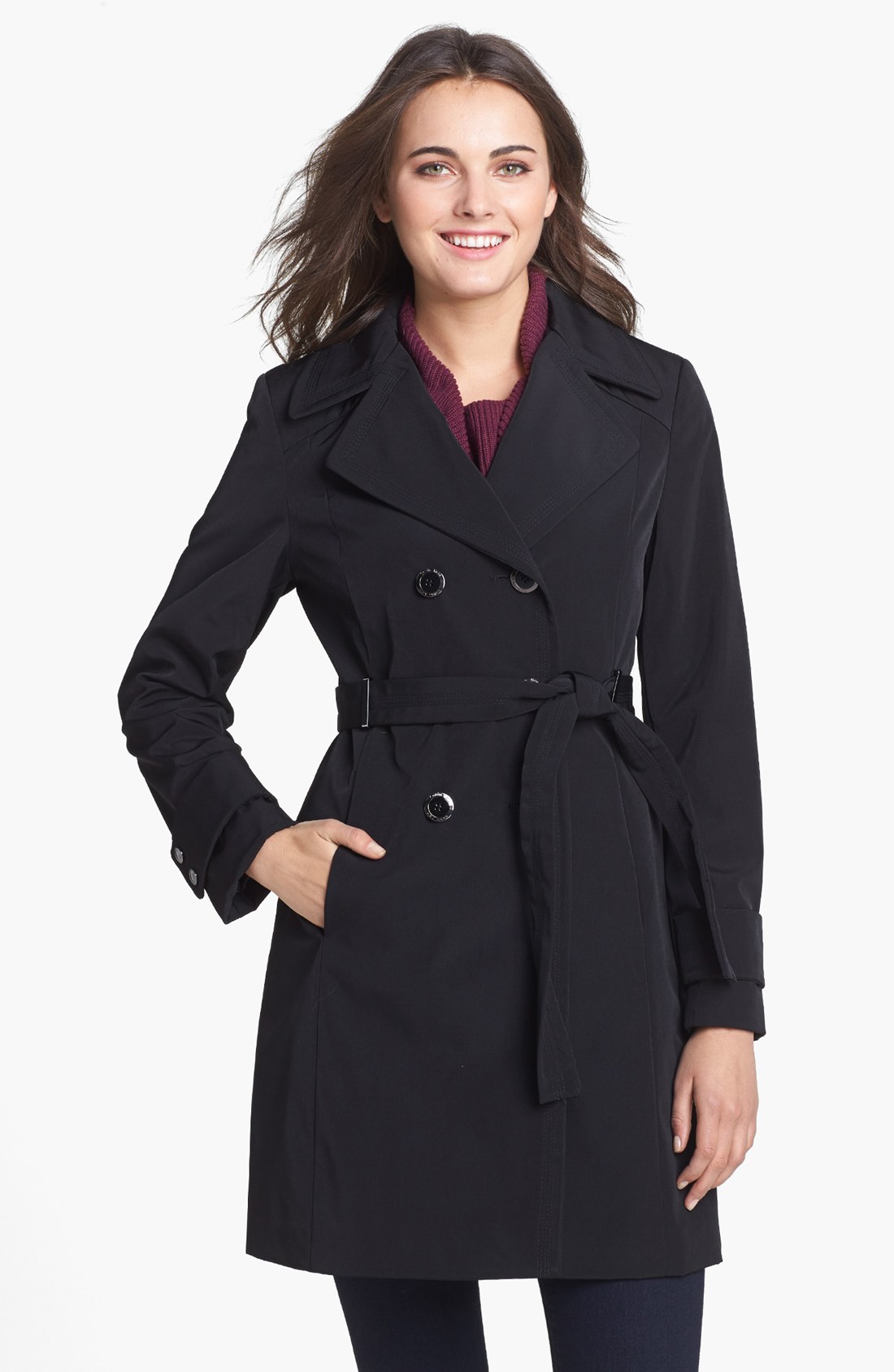 Calvin Klein Double Breasted Trench Coat in Black | Lyst