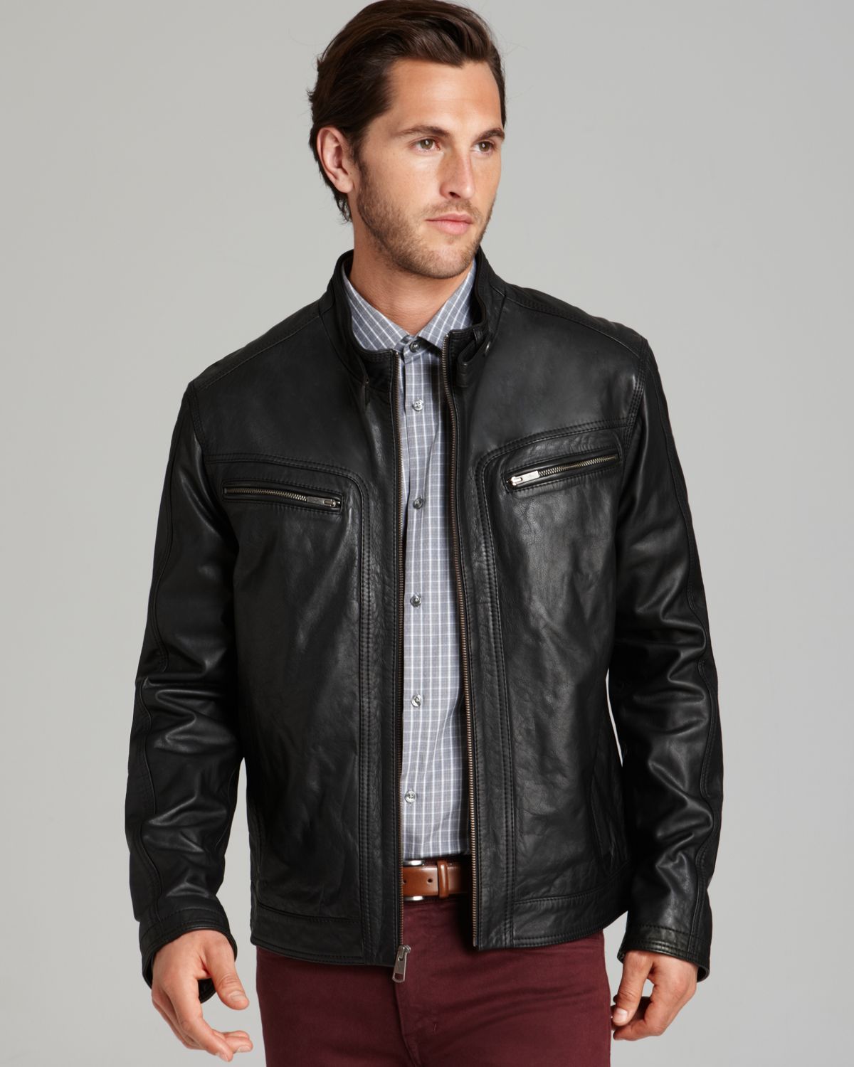 Lyst Cole Haan Washed Leather Moto Jacket In Black For Men Gallery