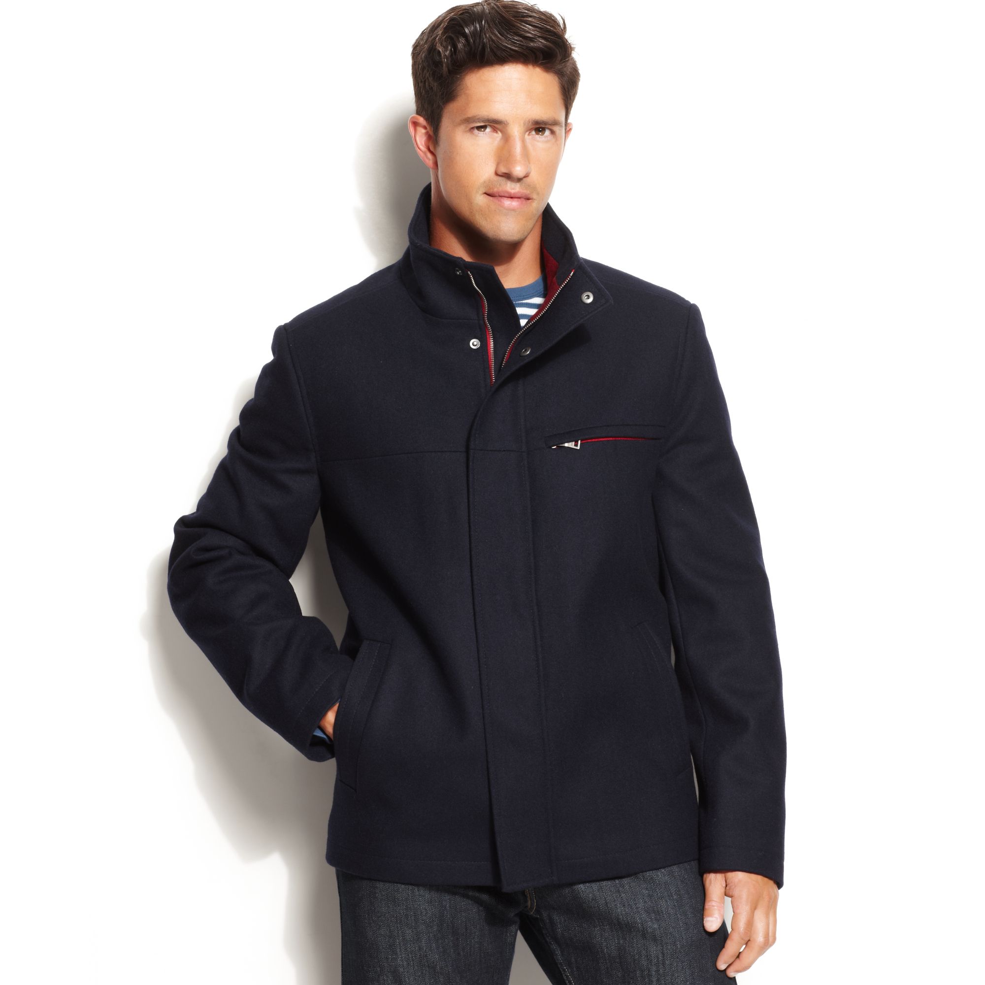 Izod Jacket Wool Blend Bomber Jacket in Blue for Men Lyst