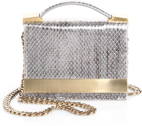 B Brian Atwood Ava Snakeembossed Leather Convertible Clutch in Gray ...