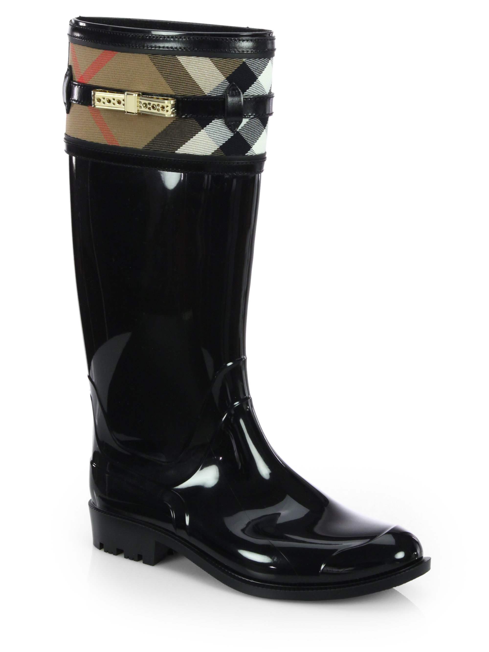 Lyst - Burberry Aberfield Check Rain Boots in Black