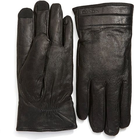 Calvin Klein Leather Gloves With Touchtips in Black for Men | Lyst